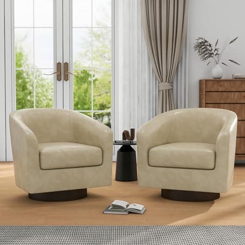 Modern Cream UIXE PU Leather Swivel Barrel Club Chair Set (2)
