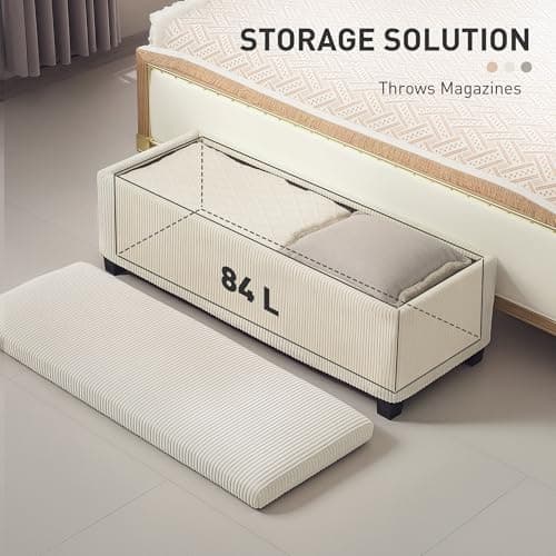 HOMCOM Beige 44-inch Storage Ottoman Bench with Removable Lid