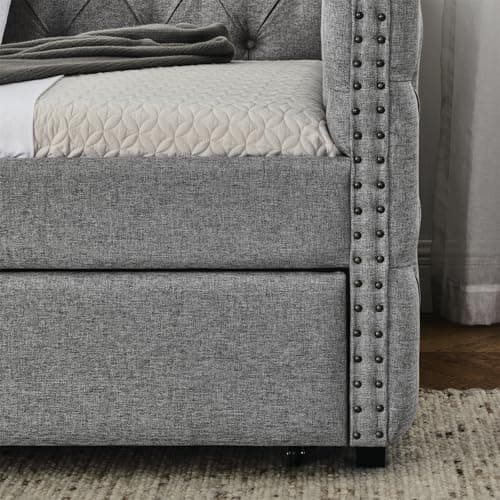 Twin Size Nailhead Trim Button Tufted Daybed with Storage Drawers, Grey