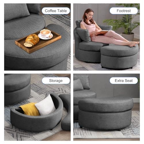 Puremind 360° Swivel Accent Chair with Storage Ottoman and Pillows - Dark Grey