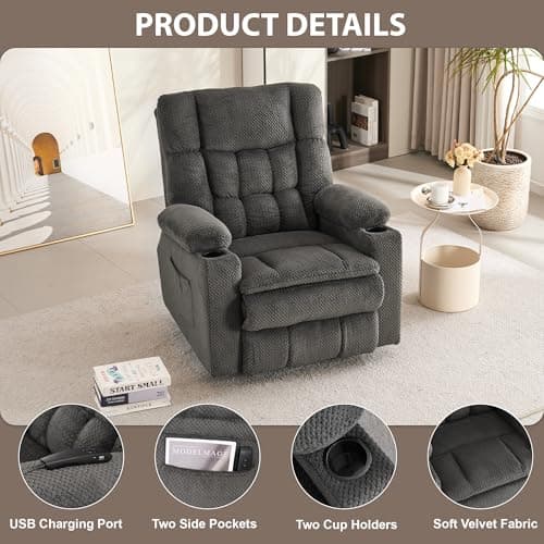 Elderly Lift Chair with Massage & Heating, Recliner with Cup Holders & USB Port