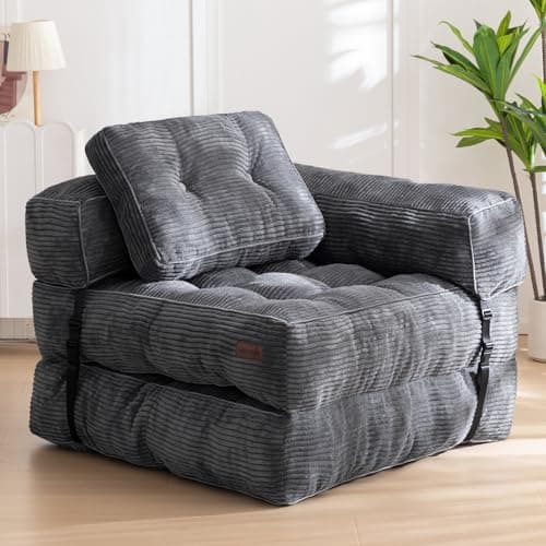 MAXYOYO L-Shaped Foldable Sleeper Sofa Bed, Dark Grey