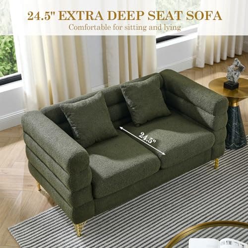 Teddy Bouclé 3 Seater & Loveseat Sofa Set, Green Gold Legs