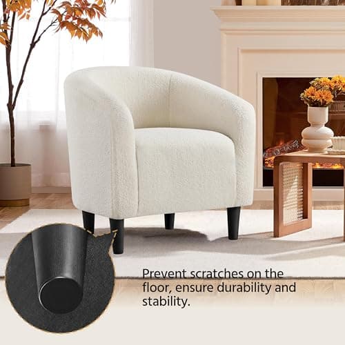 Yaheetech Furry Accent Barrel Chairs Set of 2 - Soft Padded Armrests, Ivory