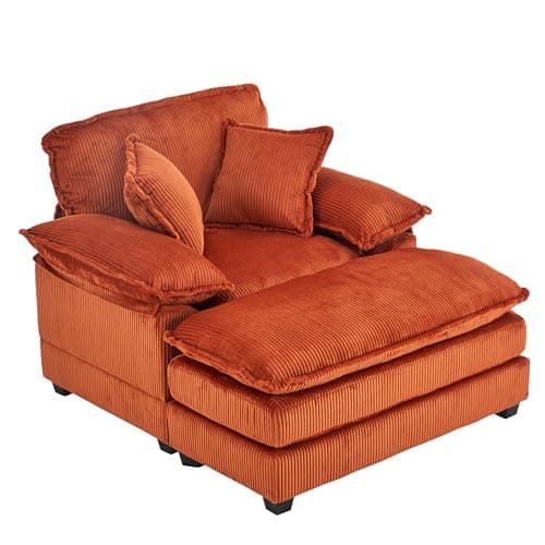 56.3" Oversized Corduroy Chaise Lounge with Ottoman, Plush Seat for Living Room