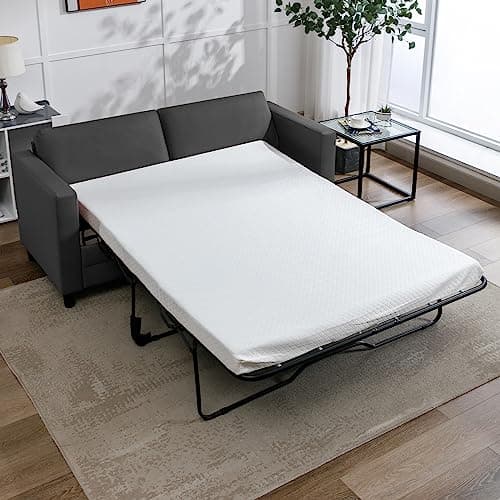 Mjkone Full Size Faux Leather Pull Out Sofa Bed, Grey