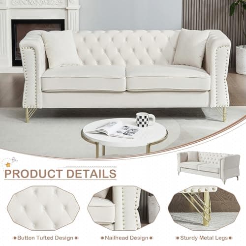 Velvet Chesterfield 3 Seater Sofa and Comfy Couch Set for Living Room, Bedroom, Office, Apartment