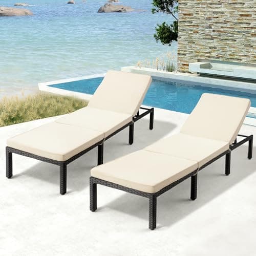 ECOTOUGE Khaki PE Wicker Pool Lounge Chair Set, 5-Position Adjustable Backrest