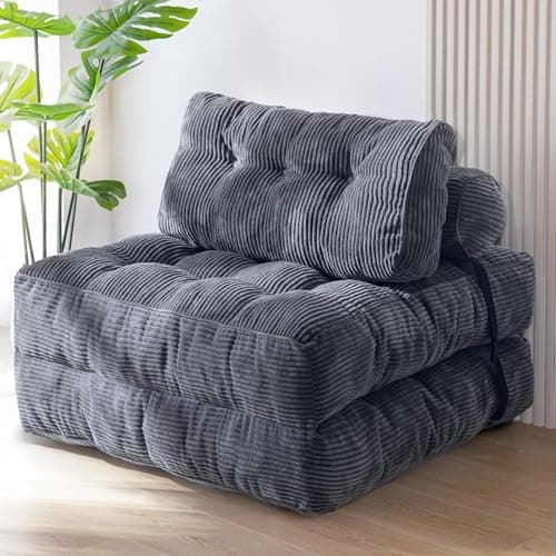 MAXYOYO Portable Fold Out Chair Bed, Dark Grey Singles
