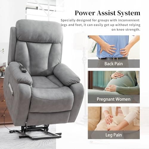 Modern Elderly Power Lift Chair Recliners Leathaire Electric Lift Recliner Chair with Side Pocket for Living Room and Bedroom (Light Gray)