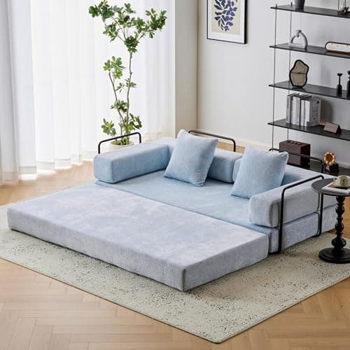 Beige Cylindrical Pillow Convertible Sleeper Sofa Bed