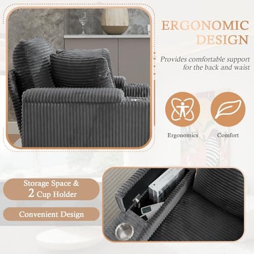Oversized Grey Chaise Lounge Chair with Ottoman & Storage
