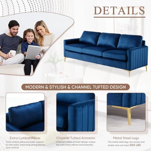 Velvet Sofa Couch Set - Mid Century Modern Furniture Pieces for Living Room