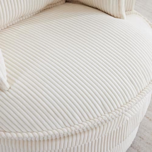 Karl Home Beige Corduroy 360 Degree Swivel Lounge Chair with 3 Pillows