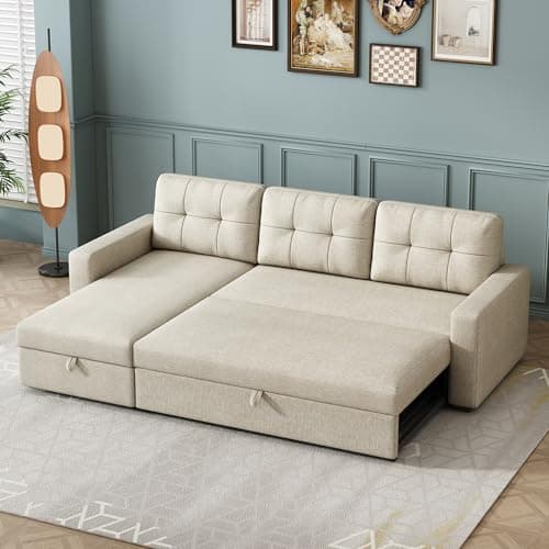 L-Shape Reversible Sleeper Sofa Bed with Storage & Removable Cushions