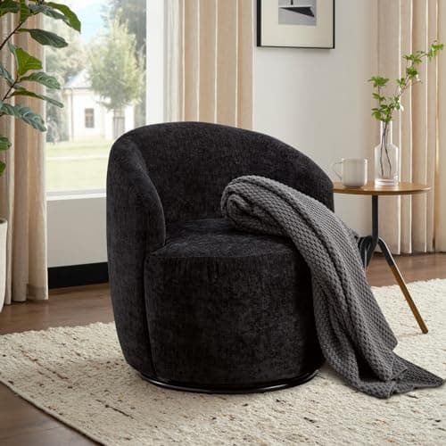 360 Degree Swivel Barrel Chair in Black Chenille Fabric