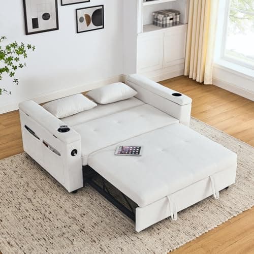 54 Convertible Sleeper Sofa Bed with USB Charging Ports&Cup Holders