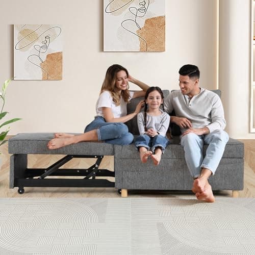 SEJOV 3-Seat Pull Out Couch Bed, 4-in-1 Convertible Sleeper Sofa, Dark Grey