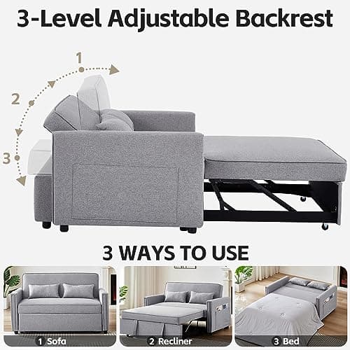 Modern 3-in-1 Sleeper Sofa Bed with Adjustable Backrest&Pillows