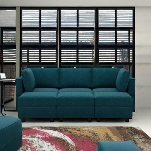 Belffin Reversible Chaise Modular Sofa Bed in Peacock Blue