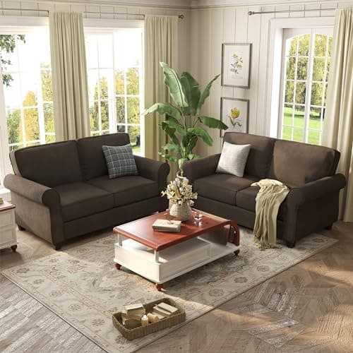 ZeeFu 56" Mid Century Modern Brown Velvet Love Seat Sofa