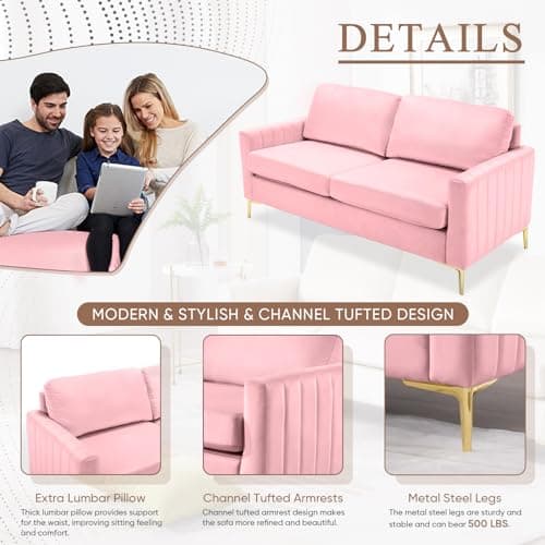 65 Velvet Love Seat Sofa, Mid Century Modern Small Couch for Living Room, Office, Bedroom, Apartment.