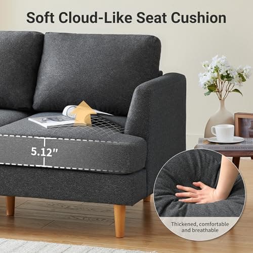 Dark Grey Mid Century Modern Loveseat Sofa for Small Spaces