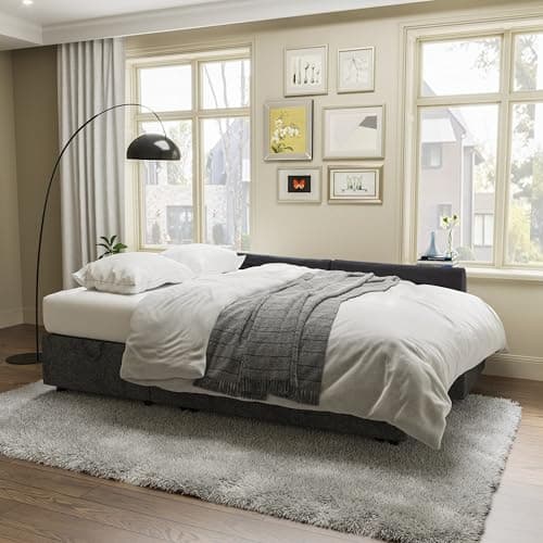 VanAcc 2-in-1 Sleeper Sofa Bed with Storage Chaise - Grey Linen Couch for Living Room