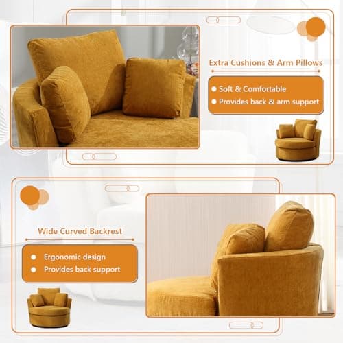 JEEOHEY 40" Chenille Swivel Chair Set, Modern 360° Nursery, Living Room Chair (Yellow)