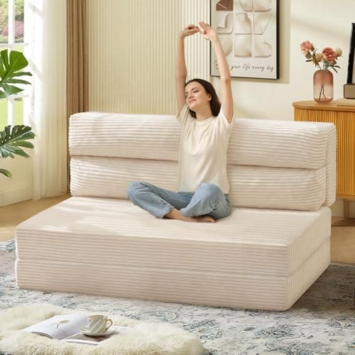 Beige 2-in-1 Folding Sofa Bed & Pull-Out Chair Bed, Comfortable Living Room & Bedroom Essential