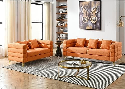 Teddy Bouclé 3 Seater & Loveseat Sofa Set, Green Gold Legs