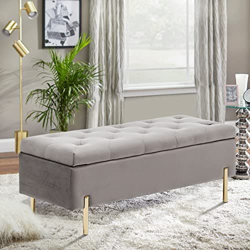 Ivory Upholstered Tufted Velvet Storage Bench for Living Room Entryway