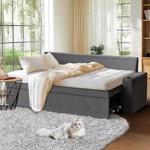 Pamapic Dark Gray L-Shaped Sleeper Sofa with Storage & Ergonomic Cushions
