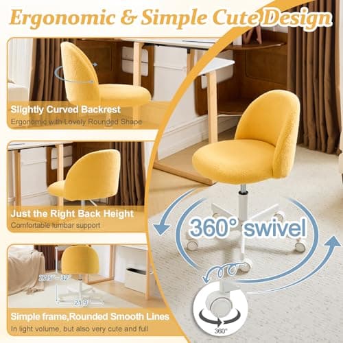 VINGLI Sunny Egg Yellow Rolled Task Chair, Armless Desk Chair with Lumbar Support