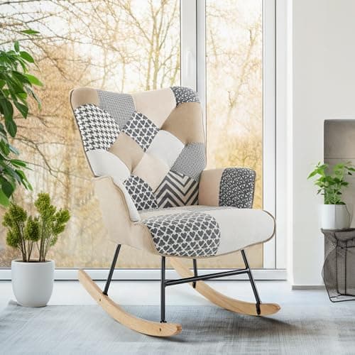 Patchwork Rocking Chair for Bedroom, Living Room, and Nursery