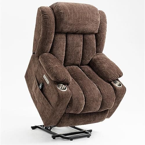 Chenille Blue Power Lift Recliner with Full-Body Massage and Heat
