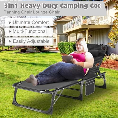 ABORON Heavy Duty Outdoor 5-Position Folding Lounge Chair with Pad