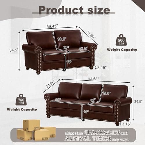 Modern faux leather sofa set with storage, deep seat - Burgundy
