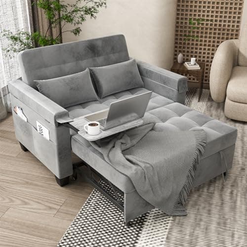 3-in-1 Convertible Sofa Bed with Adjustable Backrest & Hidden Side Table, Black