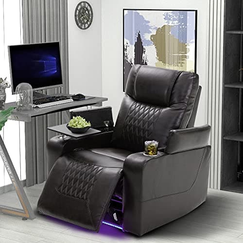 Merax Brown Electric Gaming Recliner Chair with USB Port and Ambient Lighting Home Theater Seating