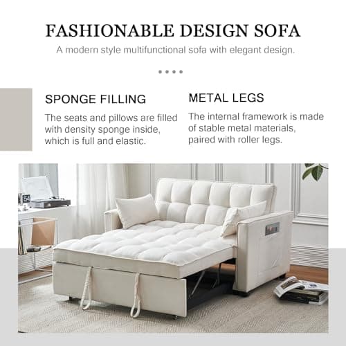 Beige 3-in-1 Sleeper Sofa Bed with Storage – Modern Lounge Furniture
