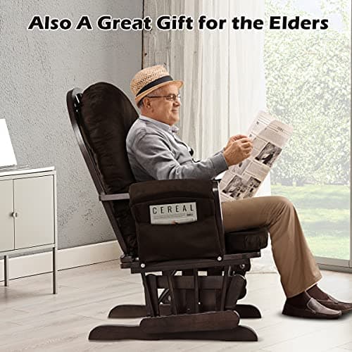 Costzon Brown Wood Glider Rocker with Storage & Padded Arms