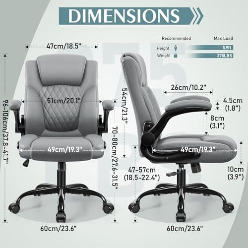 Gray PU Leather Office Chair with Ergonomic Back Support and Adjustable Armrests
