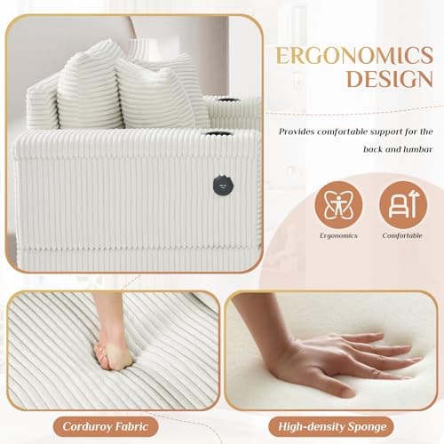 Beige & White Oversized Chaise Longue with USB & Cup Holder, 42" W