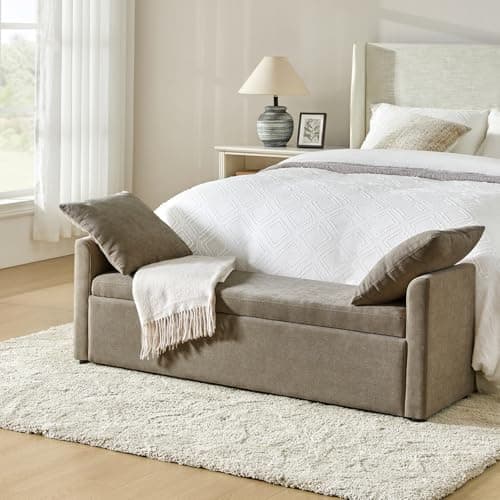 HULALA HOME Beige Modern Storage Bench with Throw Pillows