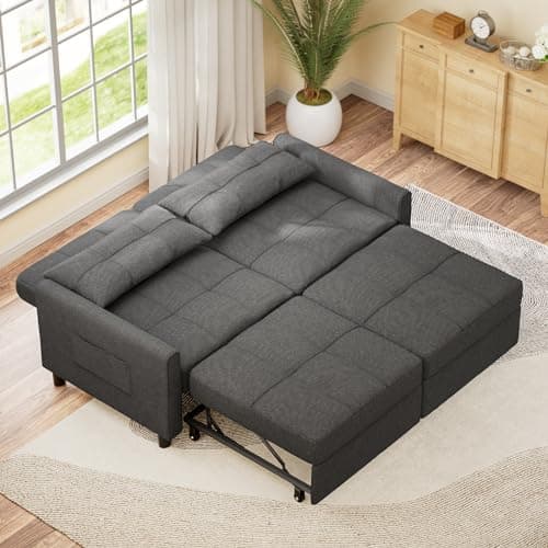 Aiho 58" Loveseat Couch Bed with Separate Ottoman & Adjustable Backrest, Dark Gray
