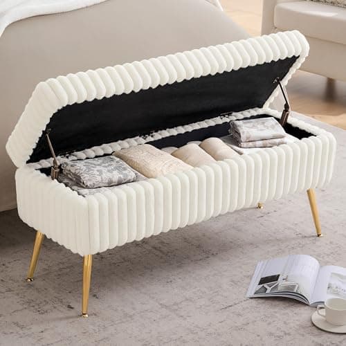 White Gold Leg Storage Bench with Seating & Bedside Organizer