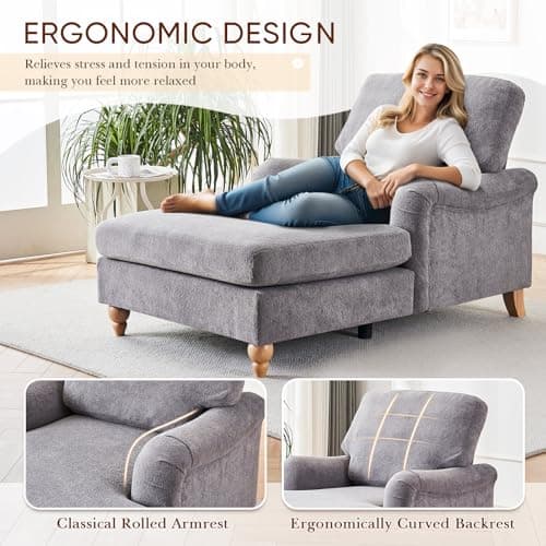 Modern Chaise Lounge Chair with Adjustable Backrest and Sleeper Bed Option for Indoor Use