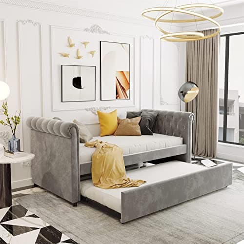 Meritline Beige Tufted Twin Daybed with Drawers & Storage