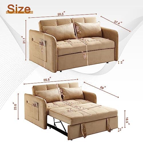 Modern 3-in-1 Tufted Velvet Sleeper Sofa with USB for Small Spaces